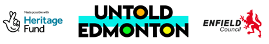 Logos of partners: National Lottery Heritage Fund, Untold Edmonton and Enfield Council